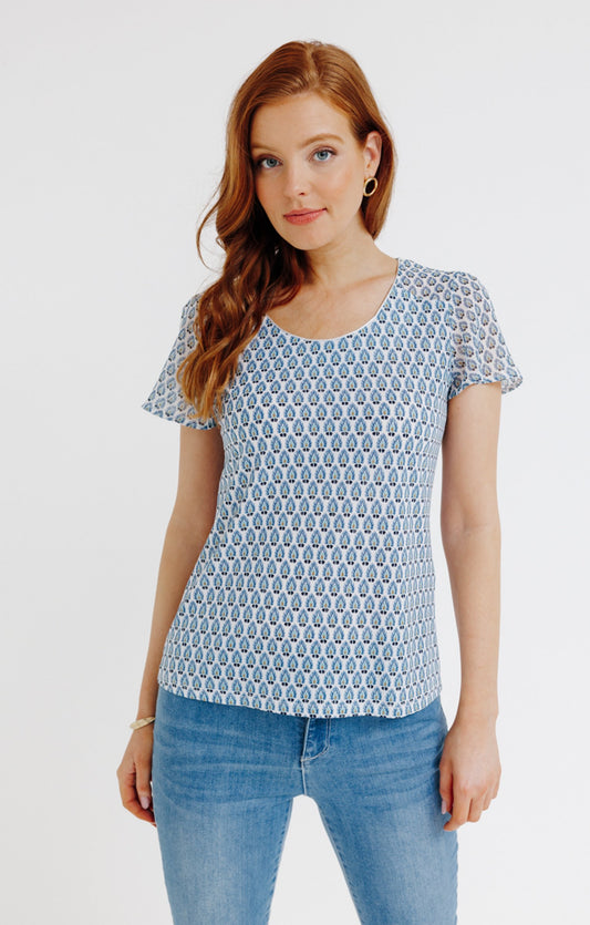  Tee-shirt Bi-matière Col Rond Piping