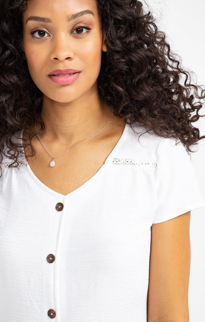  Tee-shirt Boutonné Uni Manches Courtes