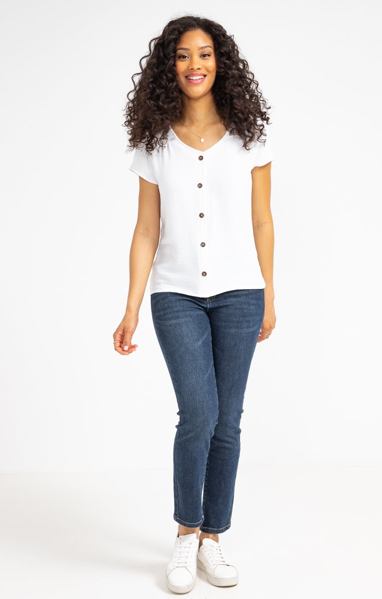  Tee-shirt Boutonné Uni Manches Courtes