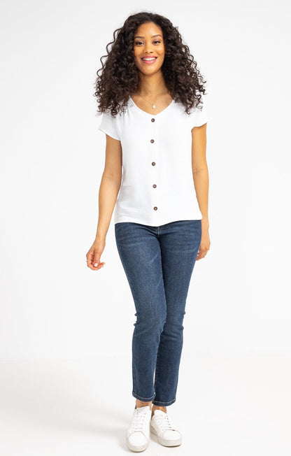 Tee-shirt Boutonné Uni Manches Courtes