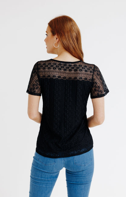  TEE-SHIRT UNI DENTELLE MANCHES COURTES