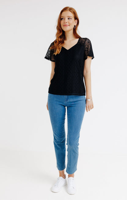  TEE-SHIRT UNI DENTELLE MANCHES COURTES
